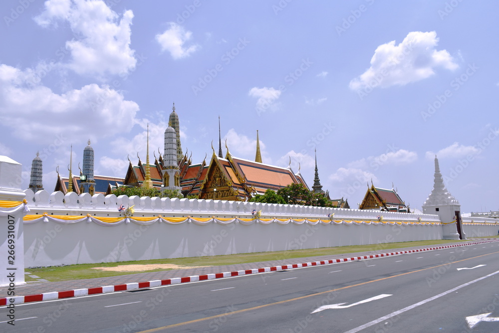 temple of emerald Buddha or wat Phra Kaew travel location and landmark in Thailand in sunny day