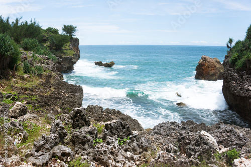 blue sky and beautiful beach. Vacation holidays background wallpaper. View of nice tropical beach. photo