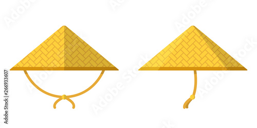 Asian conical straw hat isolated on white background