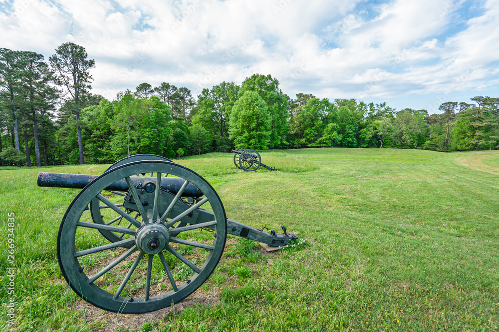 Civil War era cannon on a spring day