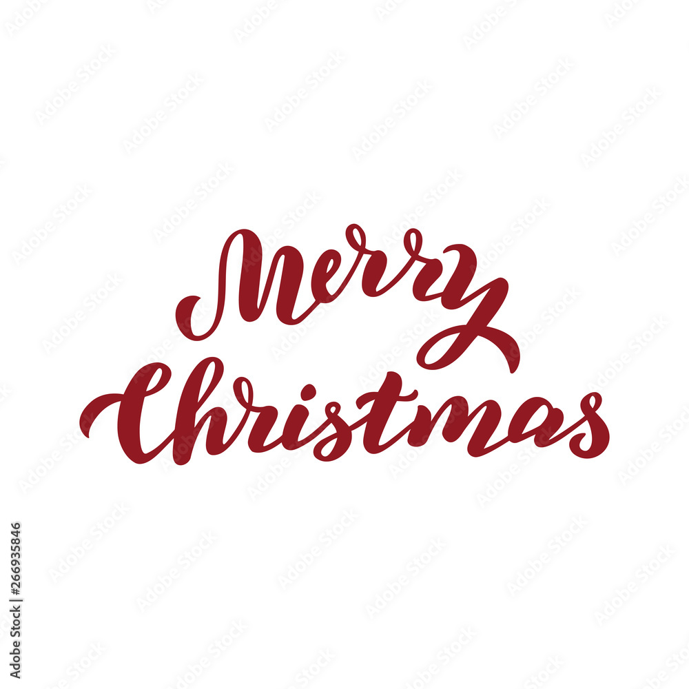 Merry Christmas hand written text. Holiday lettering xmas card. Vector eps 10.
