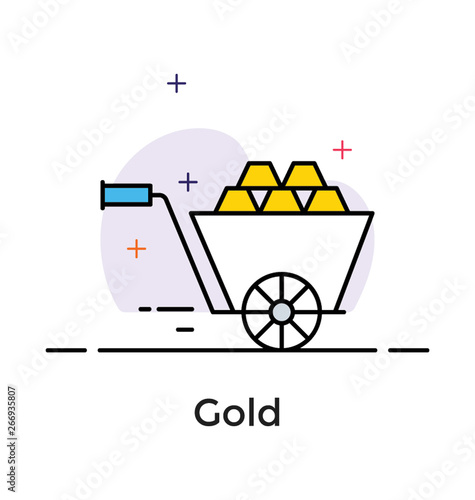 Gold cart in flat icon design