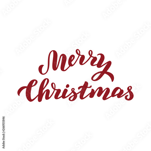 Merry Christmas hand written text. Holiday lettering xmas card. Vector eps 10.