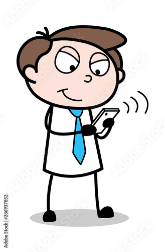 Chatting on Mobile - Office Businessman Employee Cartoon Vector Illustration﻿