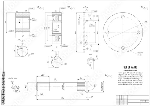 technical drawing, construction draft with horizontal frame on the white background. stock vector illustration eps10