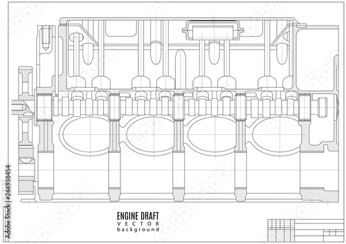 technical drawing engine, construction project or plan with horizontal frame on the white background. stock vector illustration eps10
