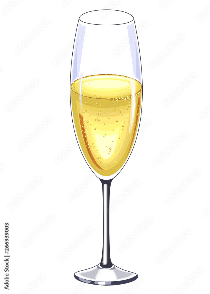 A beautiful crystal glass of champagne wine. Decoration of the festive table. Vector illustration A beautiful crystal glass of champagne wine. Decoration of the festive table. Vector illustration