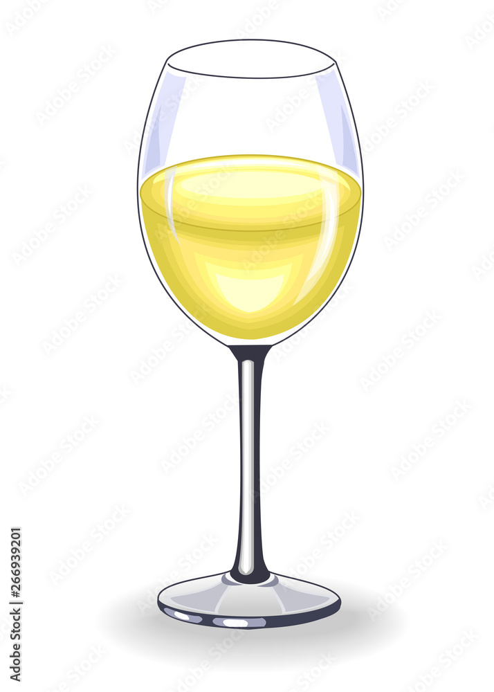 Beautiful crystal with delicious white wine. Decoration of the festive table. Vector illustration Beautiful crystal with delicious white wine. Decoration of the festive table. Vector illustration