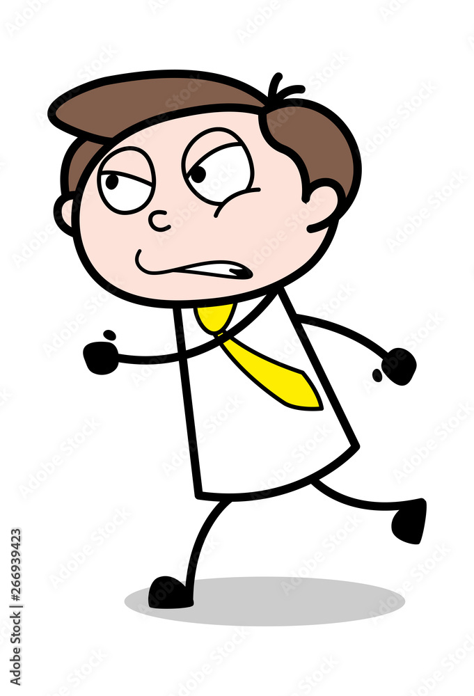 Running in Aggression - Office Businessman Employee Cartoon Vector Illustration﻿