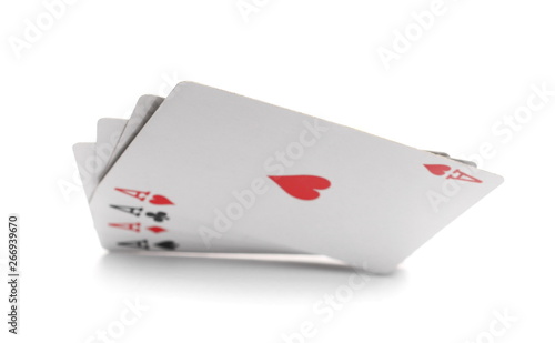 Playing cards for poker and gambling, four aces isolated on white background, series  photo