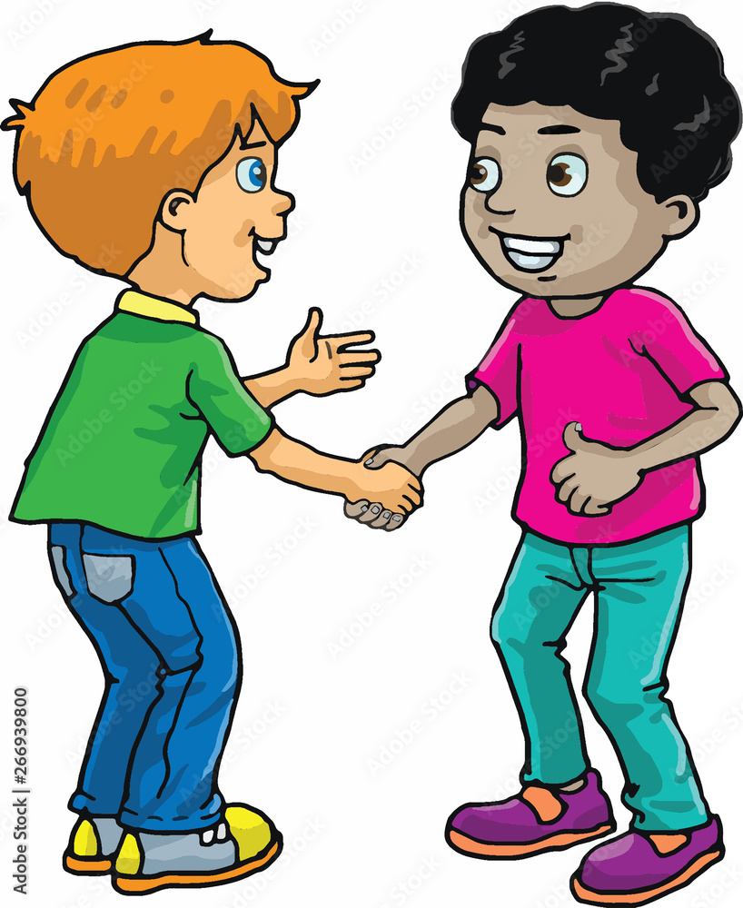 Kids shaking hands his best friends Stock Vector Adobe Stock