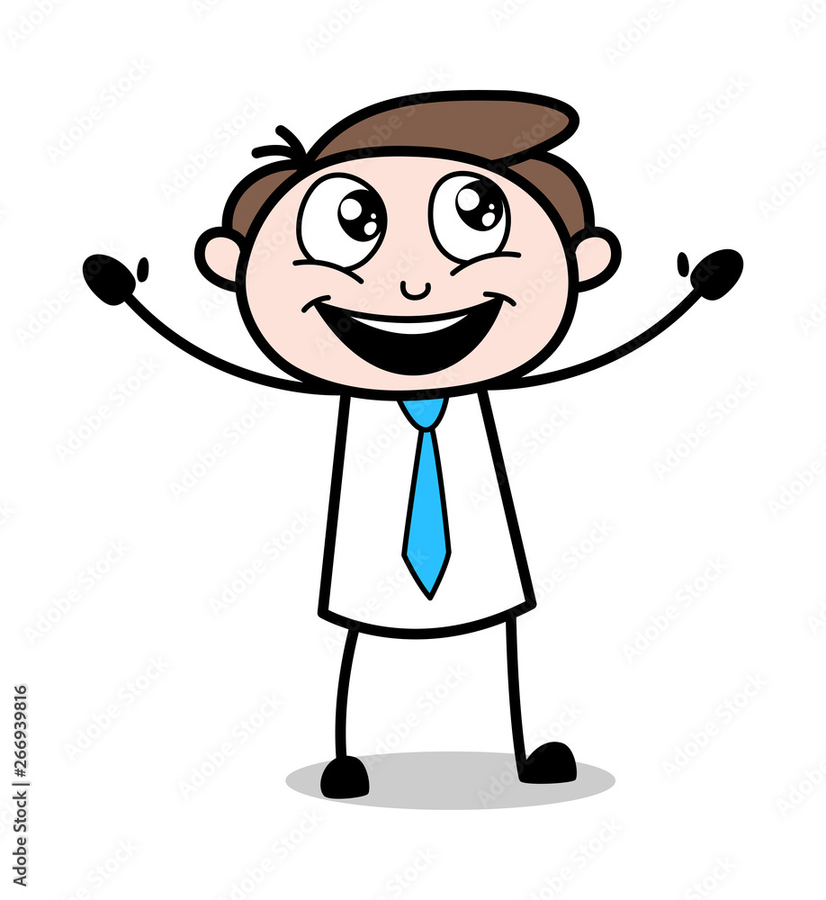 Joyful Raising Hands - Office Businessman Employee Cartoon Vector Illustration﻿