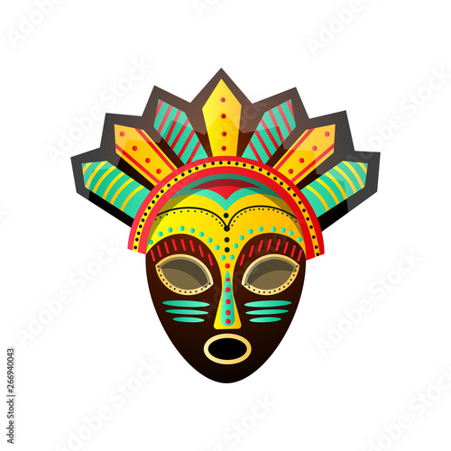 Cute colorful ritual african mask, with red, green, yellow color