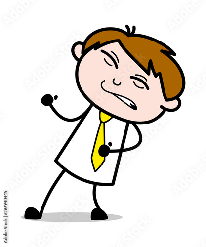 Trying to Pull with Full of Force - Office Salesman Employee Cartoon Vector Illustration﻿