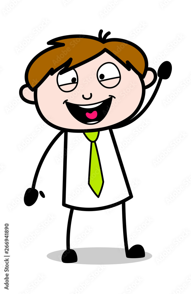 Hello Hand Wave Gesture - Office Salesman Employee Cartoon Vector Illustration Hello Hand Wave Gesture - Office Salesman Employee Cartoon Vector Illustration