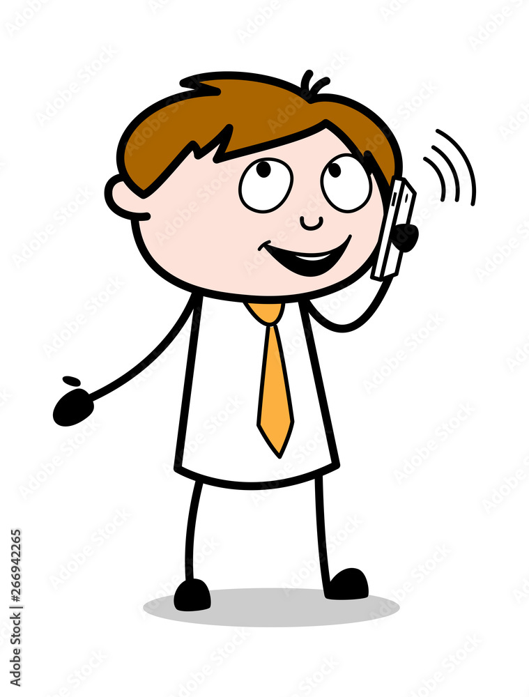 Communicating with Phone - Office Salesman Employee Cartoon Vector Illustration﻿