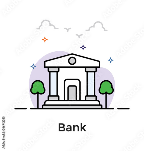 Flat icon design of bank