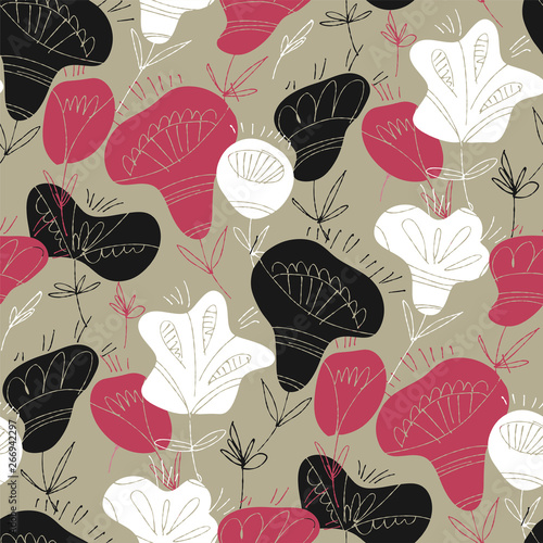 Folk flowers hand drawn vec...