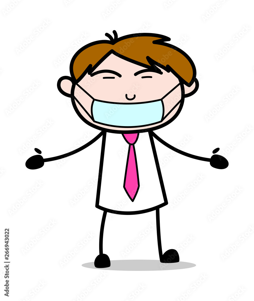 Pollution Mask on Face - Office Salesman Employee Cartoon Vector Illustration﻿