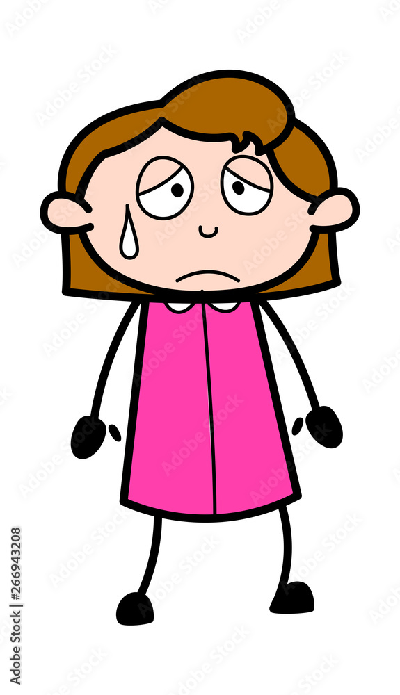 Depressed - Retro Office Girl Employee Cartoon Vector Illustration Depressed - Retro Office Girl Employee Cartoon Vector Illustration