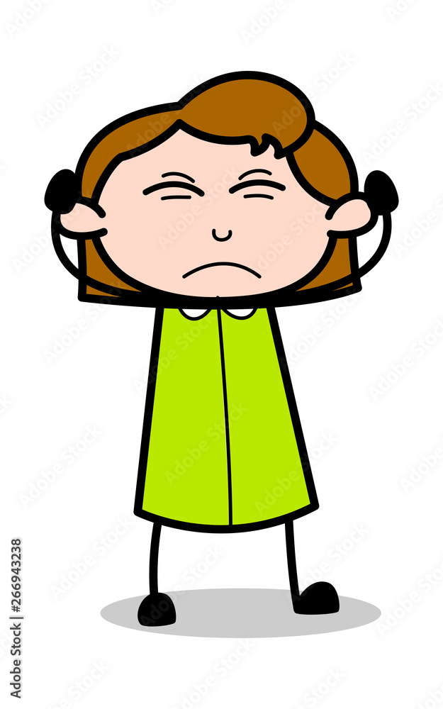 Irritated - Retro Office Girl Employee Cartoon Vector Illustration﻿