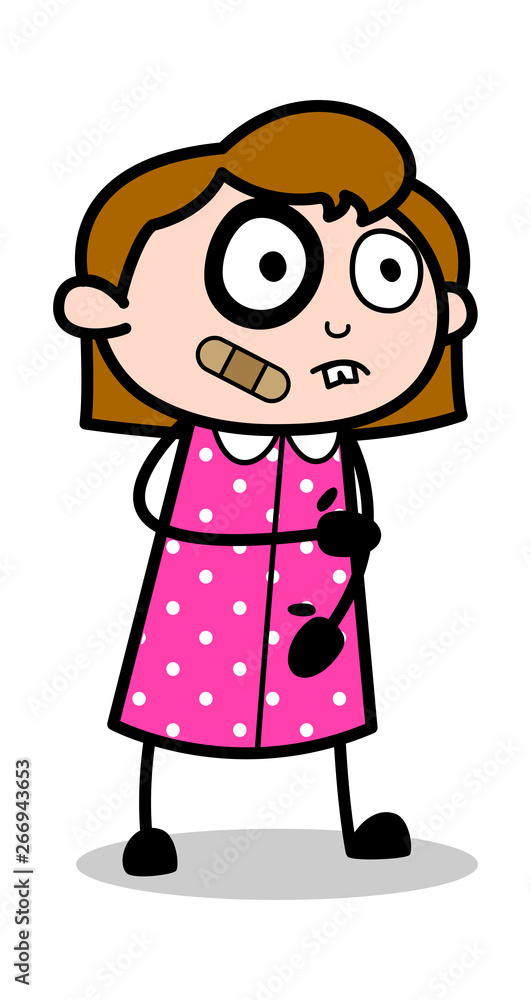 Funny Injured Female Face - Retro Office Girl Employee Cartoon Vector Illustration Funny Injured Female Face - Retro Office Girl Employee Cartoon Vector Illustration
