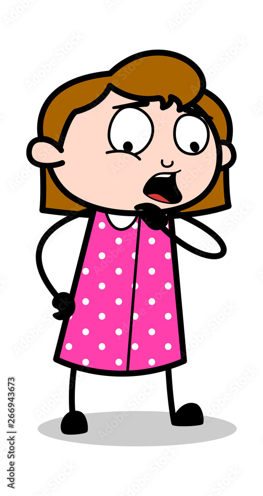 Thinking an Idea - Retro Office Girl Employee Cartoon Vector Illustration Thinking an Idea - Retro Office Girl Employee Cartoon Vector Illustration