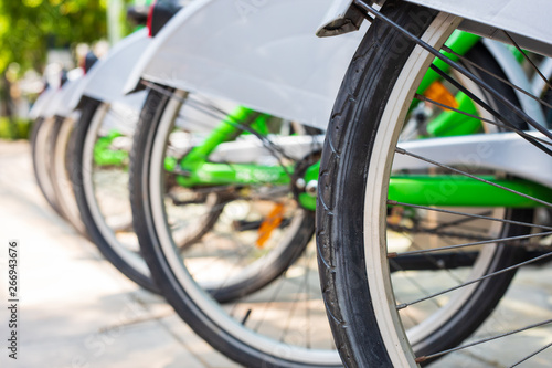 bicycle rack of the urban bike-sharing system in the city .