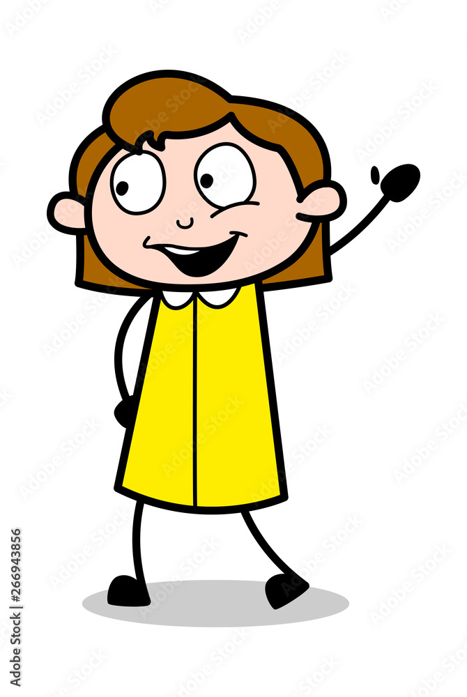 Waving Hand and Saying Hello - Retro Office Girl Employee Cartoon Vector Illustration Waving Hand and Saying Hello - Retro Office Girl Employee Cartoon Vector Illustration