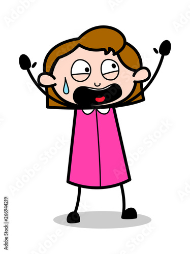 Screaming - Retro Office Girl Employee Cartoon Vector Illustration﻿