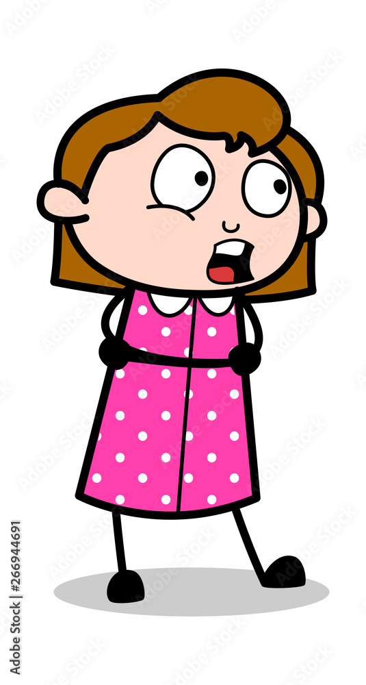 Watching with Open-Eyed - Retro Office Girl Employee Cartoon Vector Illustration Watching with Open-Eyed - Retro Office Girl Employee Cartoon Vector Illustration