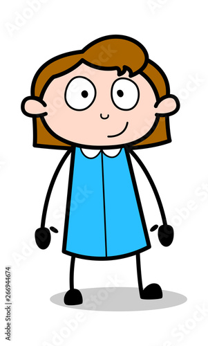 Surprisingly Watching - Retro Office Girl Employee Cartoon Vector Illustration﻿