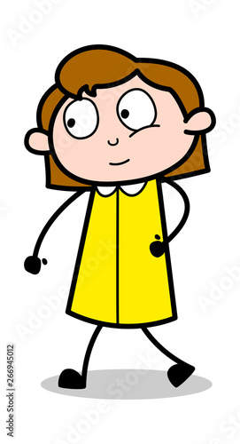 Body Gesture while Walking - Retro Office Girl Employee Cartoon Vector Illustration﻿