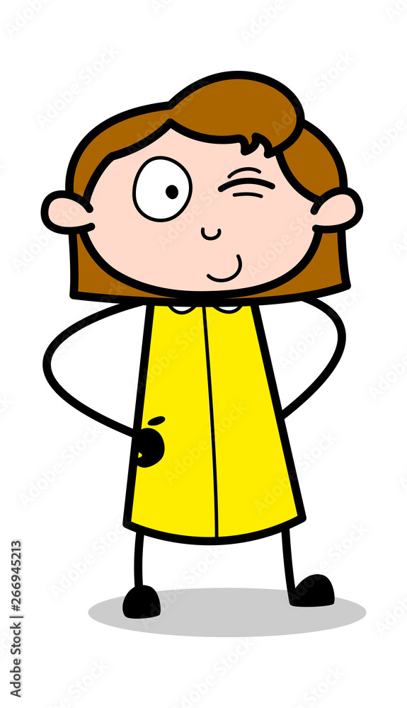 Winking Eye - Retro Office Girl Employee Cartoon Vector Illustration Winking Eye - Retro Office Girl Employee Cartoon Vector Illustration