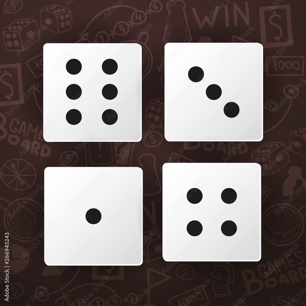 White Dices on the hand draw doodle background. Vector illustration. White Dices on the hand draw doodle background. Vector illustration.