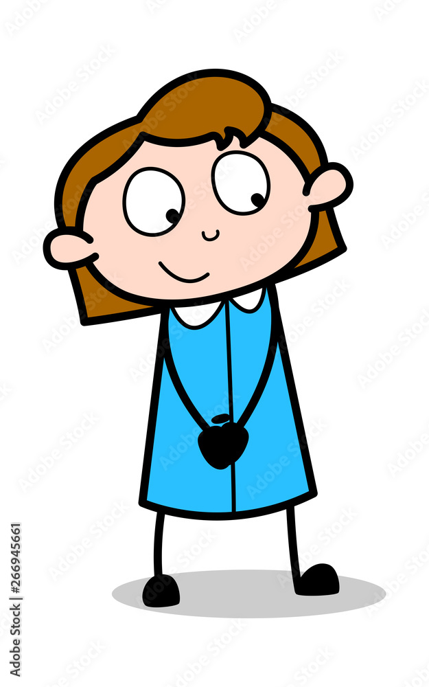 Smiling and Trying to Watch - Retro Office Girl Employee Cartoon Vector Illustration Smiling and Trying to Watch - Retro Office Girl Employee Cartoon Vector Illustration
