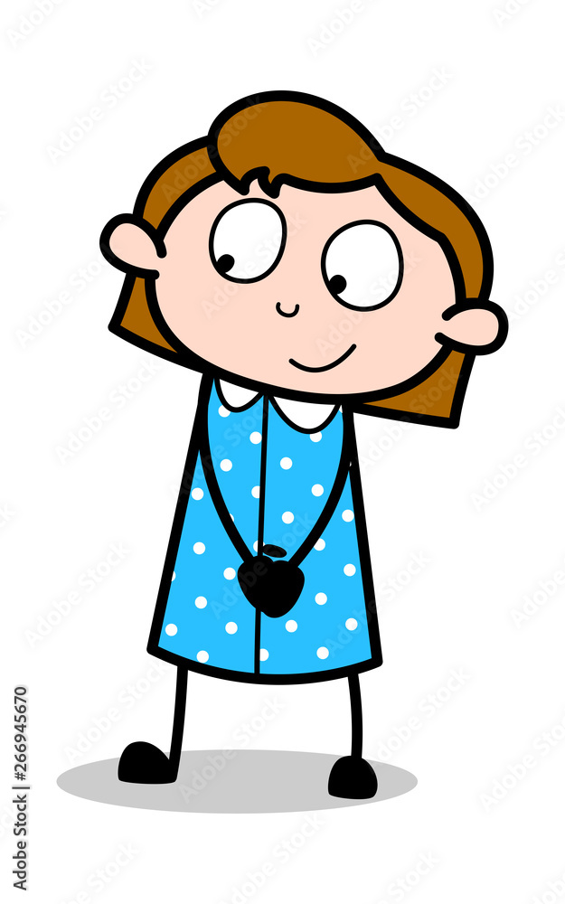 Trying to Watch - Retro Office Girl Employee Cartoon Vector Illustration﻿