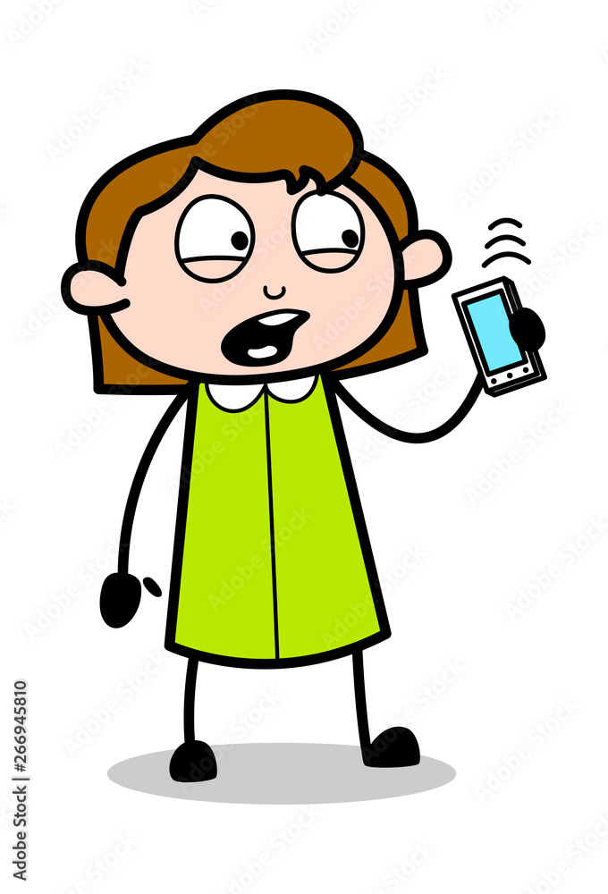 Talking on Wireless - Retro Office Girl Employee Cartoon Vector Illustration Talking on Wireless - Retro Office Girl Employee Cartoon Vector Illustration