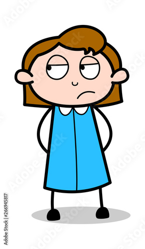 Watching with Upset Mood - Retro Office Girl Employee Cartoon Vector Illustration﻿