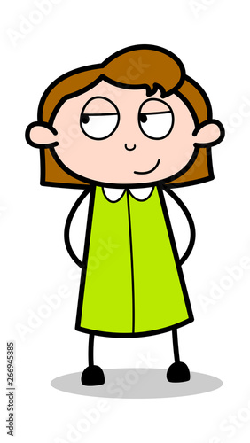 Slightly Smiling Face - Retro Office Girl Employee Cartoon Vector Illustration﻿