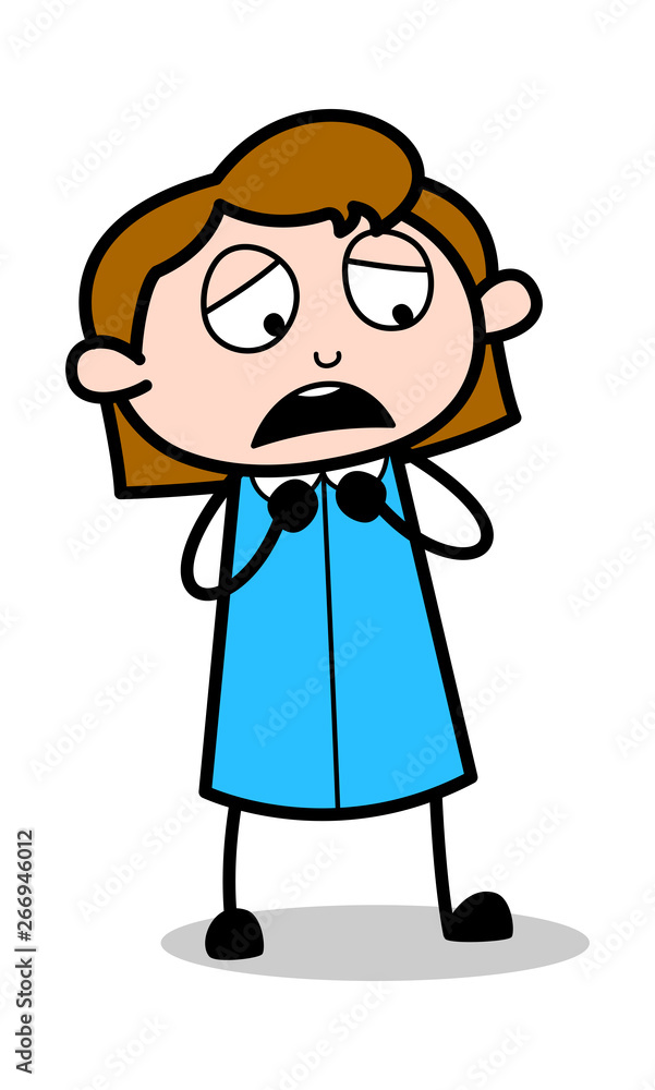 Unhappy - Retro Office Girl Employee Cartoon Vector Illustration Unhappy - Retro Office Girl Employee Cartoon Vector Illustration