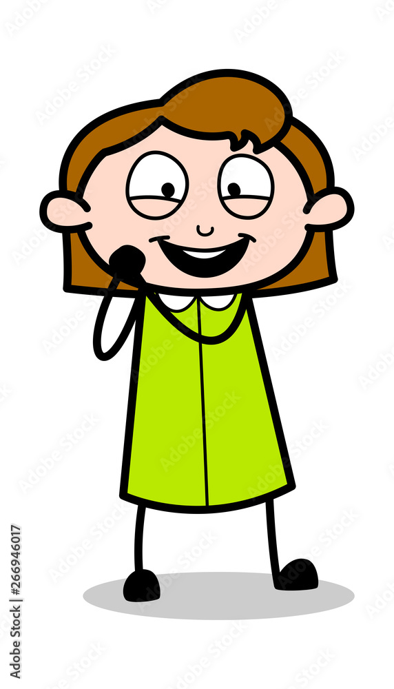 Feeling Adorable - Retro Office Girl Employee Cartoon Vector Illustration﻿