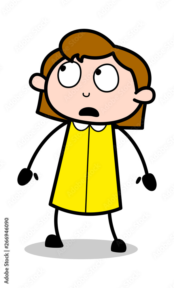 Fearfuly Watching - Retro Office Girl Employee Cartoon Vector Illustration Fearfuly Watching - Retro Office Girl Employee Cartoon Vector Illustration