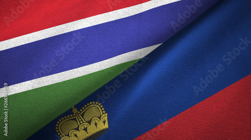 Gambia and Liechtenstein two flags textile cloth, fabric texture