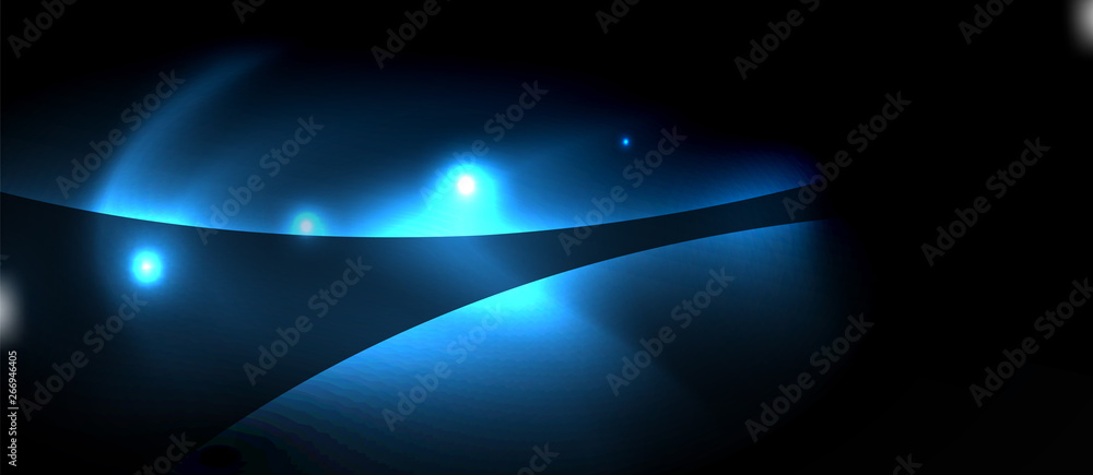 Dark background with neon color waves, vector template