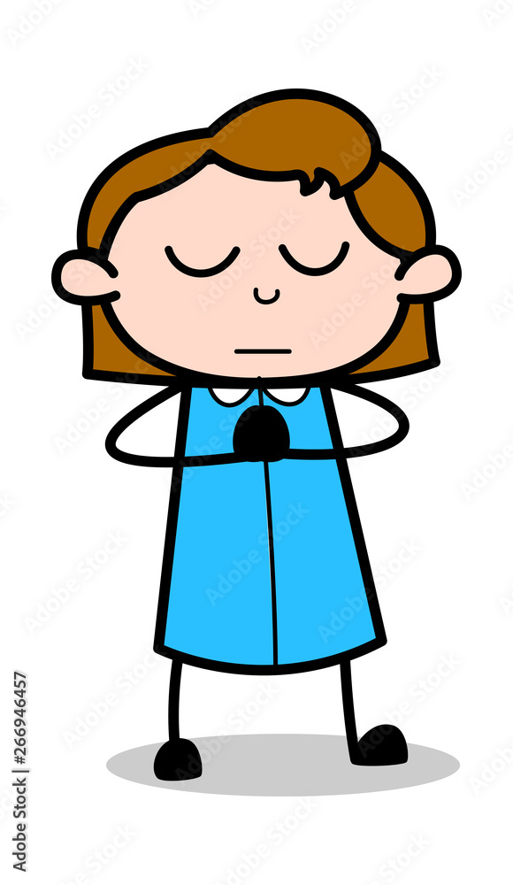 Doing Prayer - Retro Office Girl Employee Cartoon Vector Illustration Doing Prayer - Retro Office Girl Employee Cartoon Vector Illustration