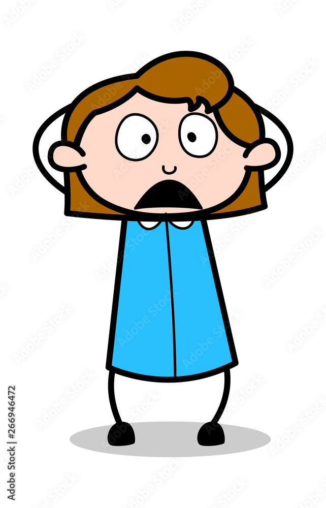 Very Shocked - Retro Office Girl Employee Cartoon Vector Illustration﻿