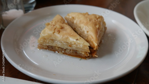 Sweet baklava on a white plate