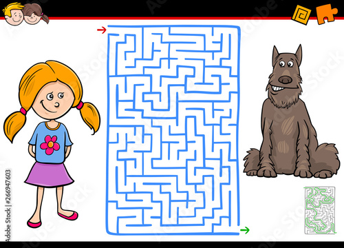 maze game with girl and her pet dog