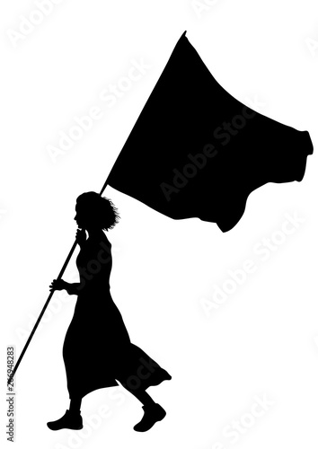 People of with large flags on white background